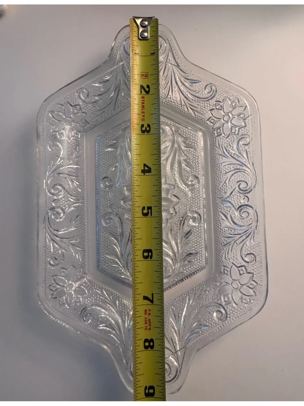 Vintage Decorative Clear Glass Vanity Tray with Intricate Etching Cottagecore